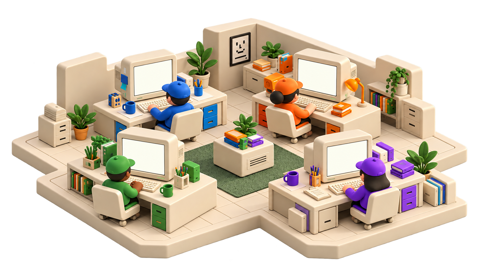 Four AI market agents on the Market Agents trading floor